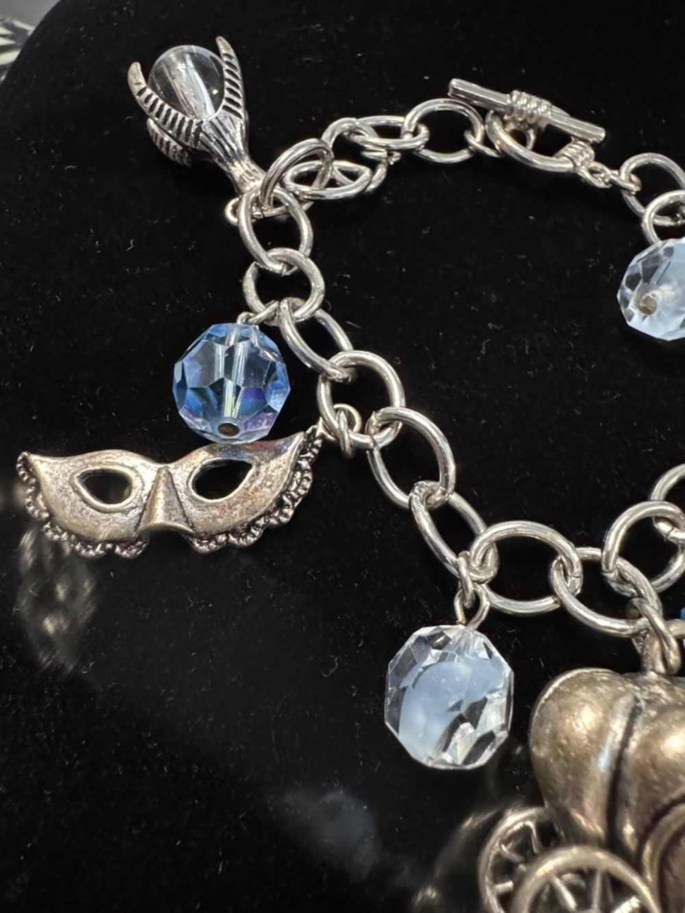 Silver-Tone Cinderella Themed Charm Bracelet with Blue Crystal Beads - Picture 3 of 4
